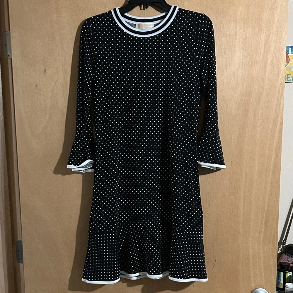 Michael Kors Vintage Elegant Black and White Polka Dot Dress